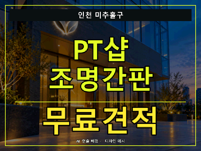 인천 미추홀구 PT샵 조명간판 무료견적 안내 썸네일 · AI 연출 배경