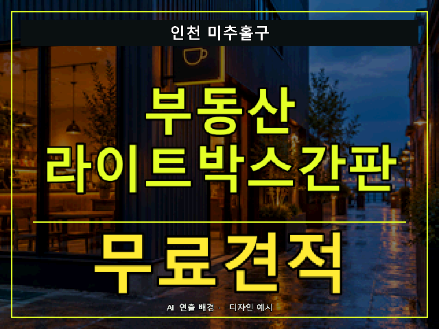 인천 미추홀구 부동산 라이트박스간판 무료견적 안내 썸네일 · AI 연출 배경