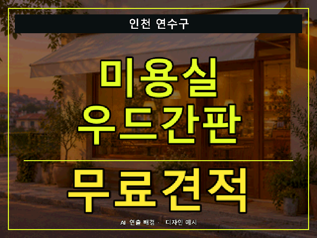 인천 연수구 미용실 우드간판 무료견적 안내 썸네일 · AI 연출 배경