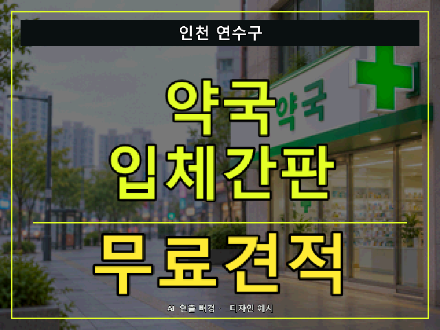 인천 연수구 약국 입체간판 무료견적 안내 썸네일 · AI 연출 배경