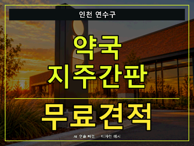 인천 연수구 약국 지주간판 무료견적 안내 썸네일 · AI 연출 배경