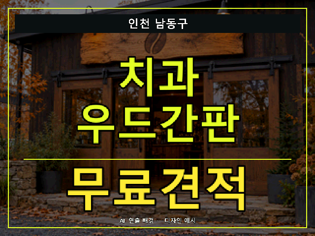인천 남동구 치과 우드간판 무료견적 안내 썸네일 · AI 연출 배경