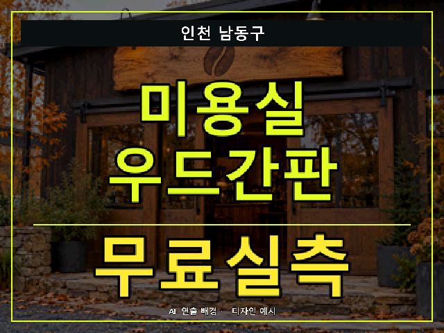 인천 남동구 미용실 우드간판 무료실측 안내 썸네일 · AI 연출 배경