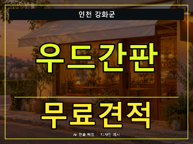 인천 강화군 우드간판 무료견적 안내 썸네일 · AI 연출 배경