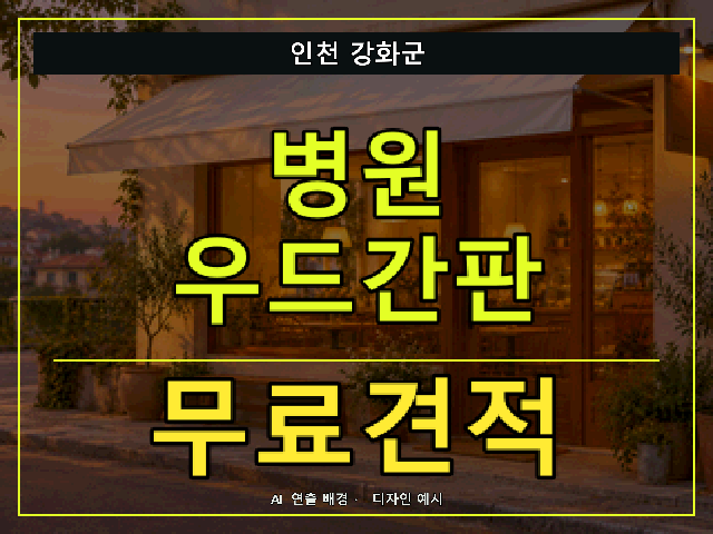 인천 강화군 병원 우드간판 무료견적 안내 썸네일 · AI 연출 배경