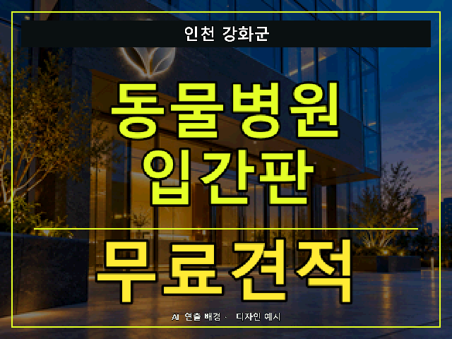 인천 강화군 동물병원 입간판 무료견적 안내 썸네일 · AI 연출 배경