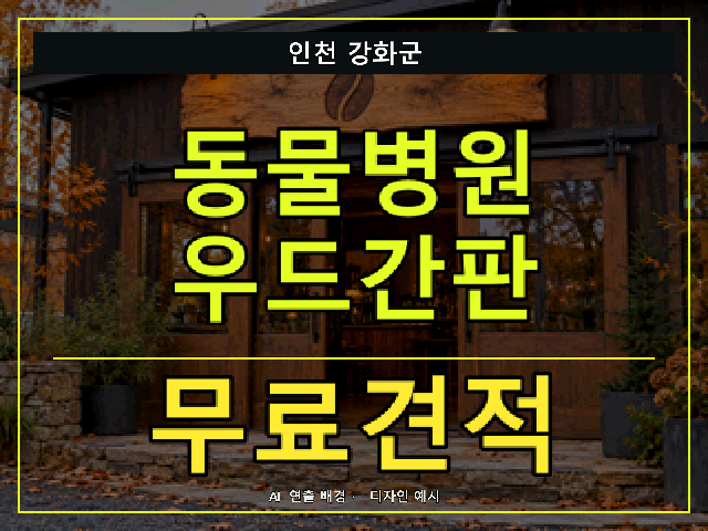인천 강화군 동물병원 우드간판 무료견적 안내 썸네일 · AI 연출 배경