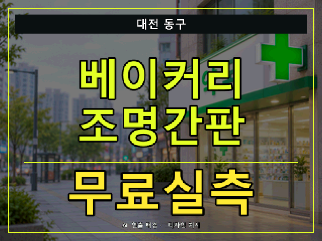 대전 동구 베이커리 조명간판 무료실측 안내 썸네일 · AI 연출 배경