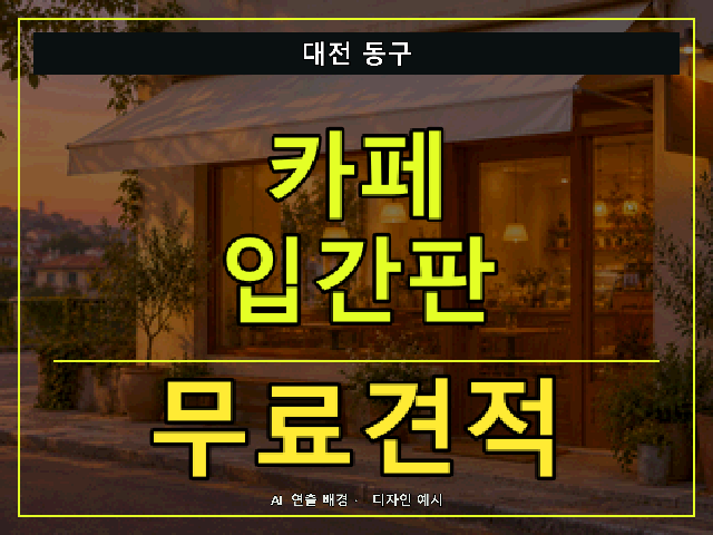 대전 동구 카페 입간판 무료견적 안내 썸네일 · AI 연출 배경