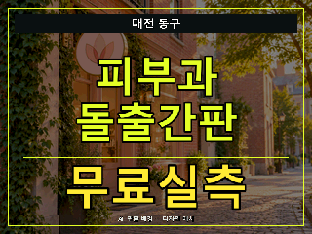 대전 동구 피부과 돌출간판 무료실측 안내 썸네일 · AI 연출 배경