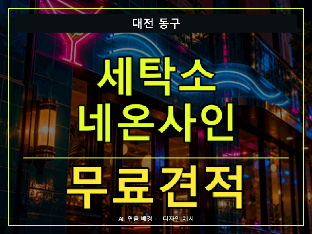 대전 동구 세탁소 네온사인 무료견적 안내 썸네일 · AI 연출 배경