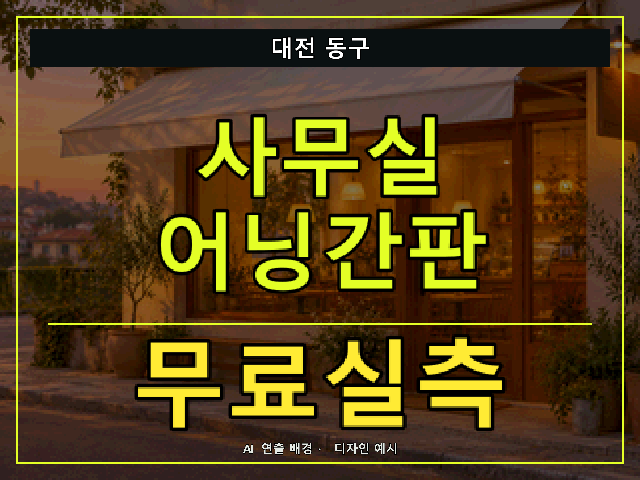 대전 동구 사무실 어닝간판 무료실측 안내 썸네일 · AI 연출 배경