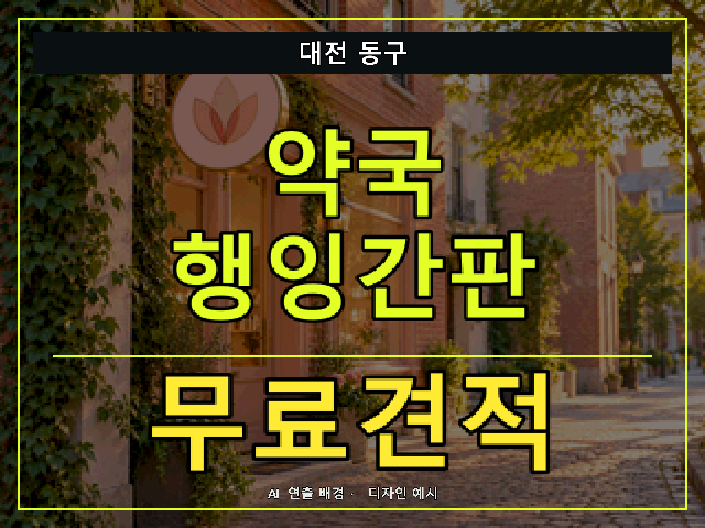대전 동구 약국 행잉간판 무료견적 안내 썸네일 · AI 연출 배경