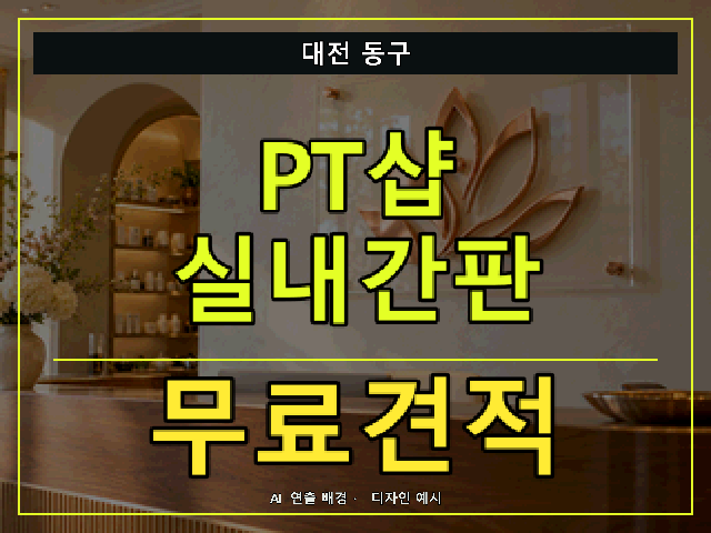 대전 동구 PT샵 실내간판 무료견적 안내 썸네일 · AI 연출 배경