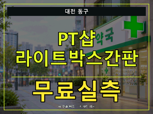 대전 동구 PT샵 라이트박스간판 무료실측 안내 썸네일 · AI 연출 배경