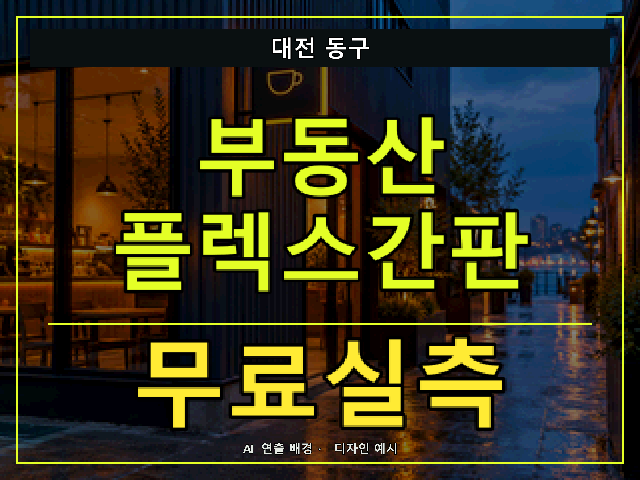 대전 동구 부동산 플렉스간판 무료실측 안내 썸네일 · AI 연출 배경
