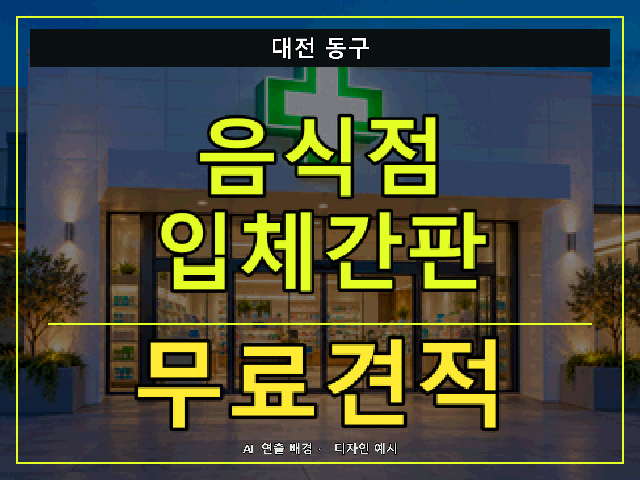 대전 동구 음식점 입체간판 무료견적 안내 썸네일 · AI 연출 배경