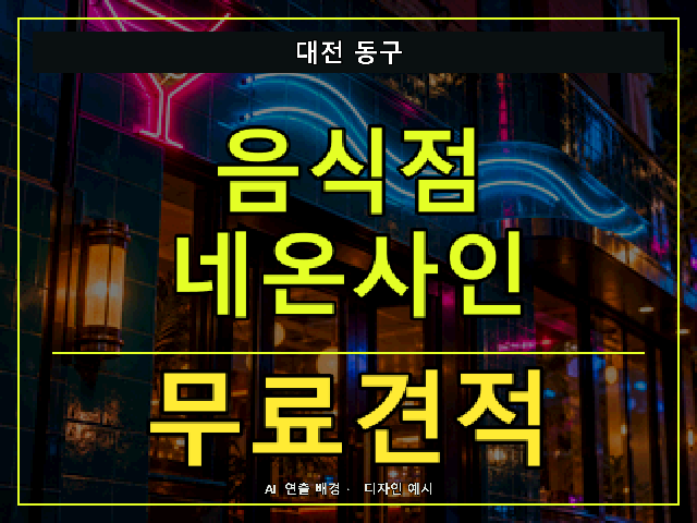 대전 동구 음식점 네온사인 무료견적 안내 썸네일 · AI 연출 배경