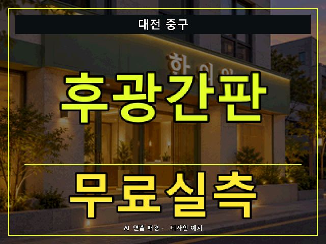 대전 중구 후광간판 무료실측 안내 썸네일 · AI 연출 배경
