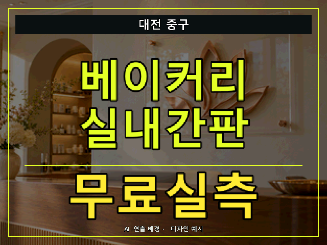 대전 중구 베이커리 실내간판 무료실측 안내 썸네일 · AI 연출 배경