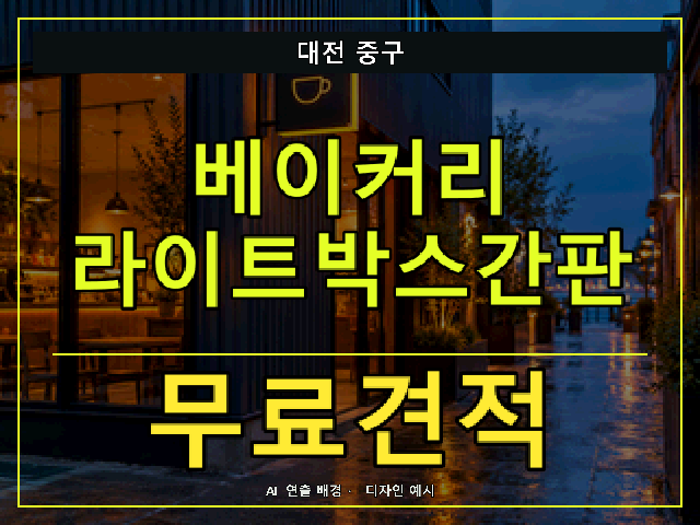 대전 중구 베이커리 라이트박스간판 무료견적 안내 썸네일 · AI 연출 배경
