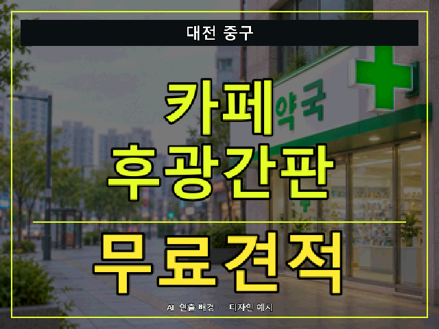 대전 중구 카페 후광간판 무료견적 안내 썸네일 · AI 연출 배경