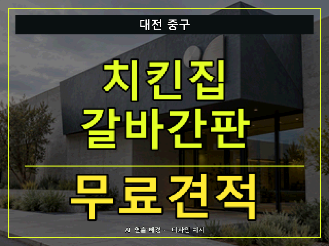 대전 중구 치킨집 갈바간판 무료견적 안내 썸네일 · AI 연출 배경