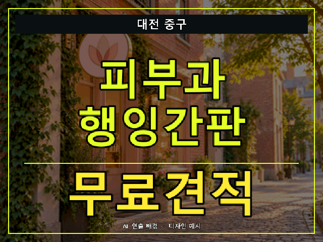 대전 중구 피부과 행잉간판 무료견적 안내 썸네일 · AI 연출 배경