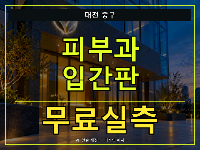대전 중구 피부과 입간판 무료실측 안내 썸네일 · AI 연출 배경