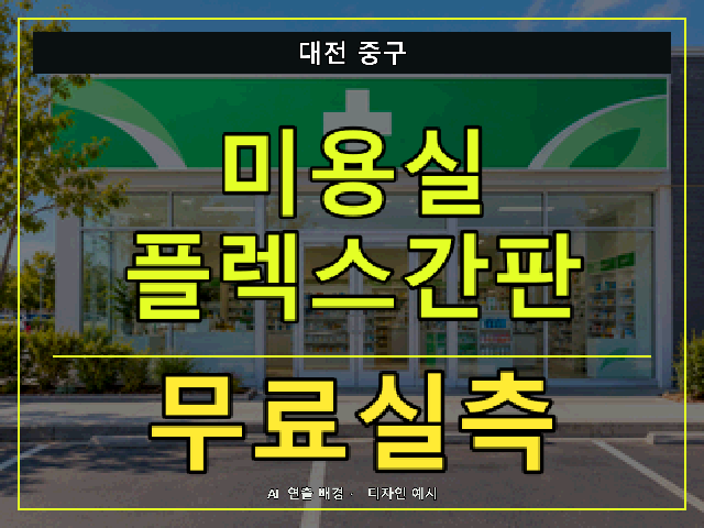 대전 중구 미용실 플렉스간판 무료실측 안내 썸네일 · AI 연출 배경