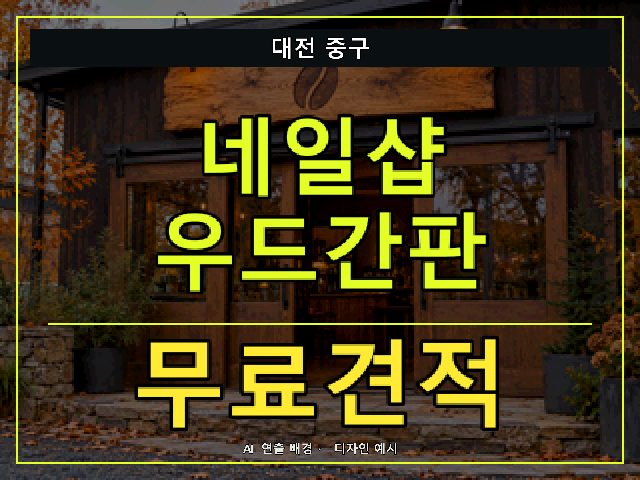 대전 중구 네일샵 우드간판 무료견적 안내 썸네일 · AI 연출 배경