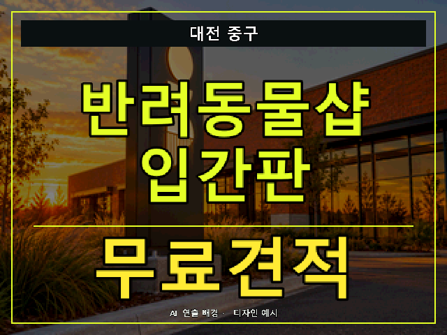 대전 중구 반려동물샵 입간판 무료견적 안내 썸네일 · AI 연출 배경