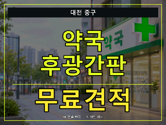 대전 중구 약국 후광간판 무료견적 안내 썸네일 · AI 연출 배경