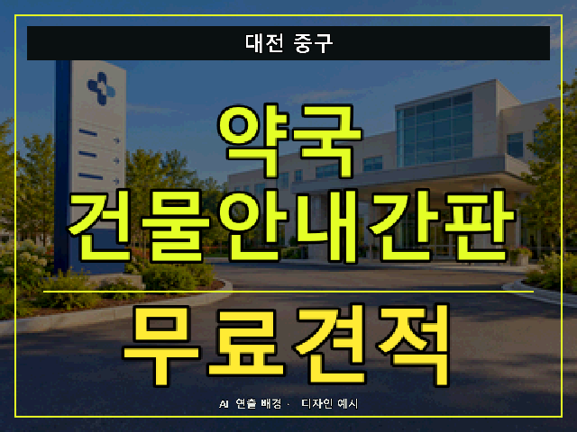 대전 중구 약국 건물안내간판 무료견적 안내 썸네일 · AI 연출 배경