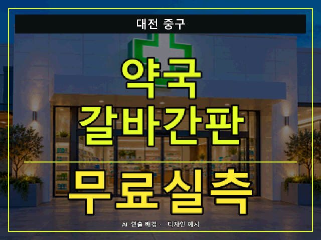 대전 중구 약국 갈바간판 무료실측 안내 썸네일 · AI 연출 배경