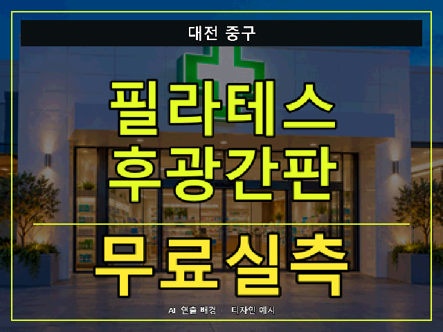 대전 중구 필라테스 후광간판 무료실측 안내 썸네일 · AI 연출 배경