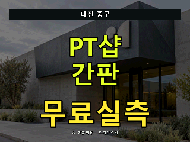 대전 중구 PT샵 간판 무료실측 안내 썸네일 · AI 연출 배경