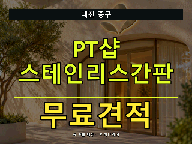 대전 중구 PT샵 스테인리스간판 무료견적 안내 썸네일 · AI 연출 배경