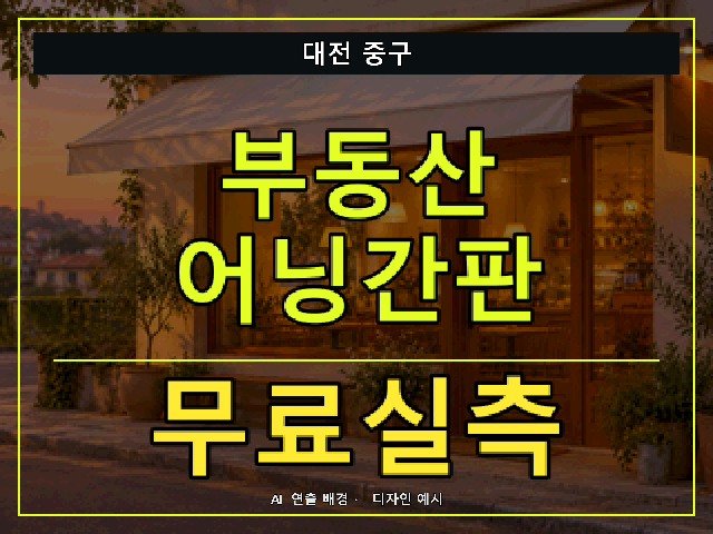 대전 중구 부동산 어닝간판 무료실측 안내 썸네일 · AI 연출 배경
