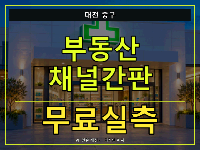대전 중구 부동산 채널간판 무료실측 안내 썸네일 · AI 연출 배경