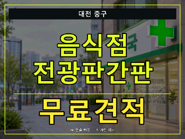 대전 중구 음식점 전광판간판 무료견적 안내 썸네일 · AI 연출 배경