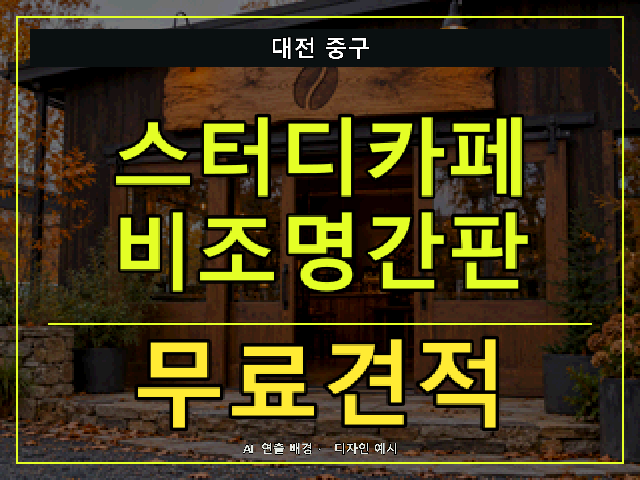 대전 중구 스터디카페 비조명간판 무료견적 안내 썸네일 · AI 연출 배경