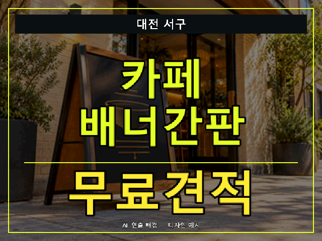 대전 서구 카페 배너간판 무료견적 안내 썸네일 · AI 연출 배경