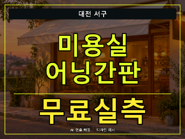 대전 서구 미용실 어닝간판 무료실측 안내 썸네일 · AI 연출 배경