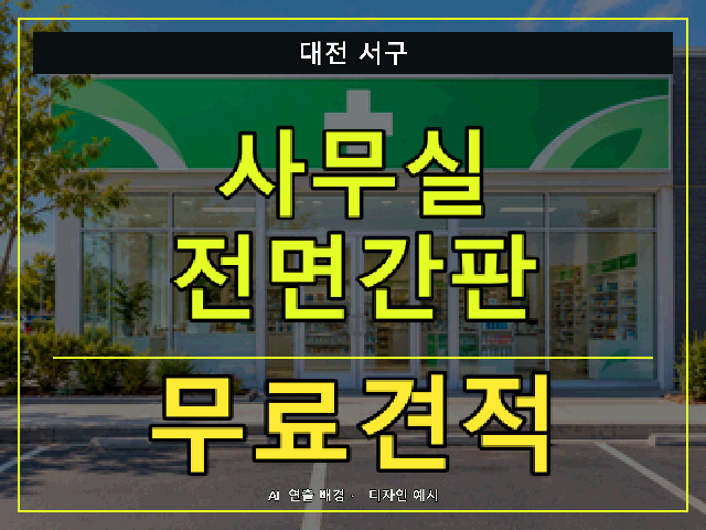 대전 서구 사무실 전면간판 무료견적 안내 썸네일 · AI 연출 배경