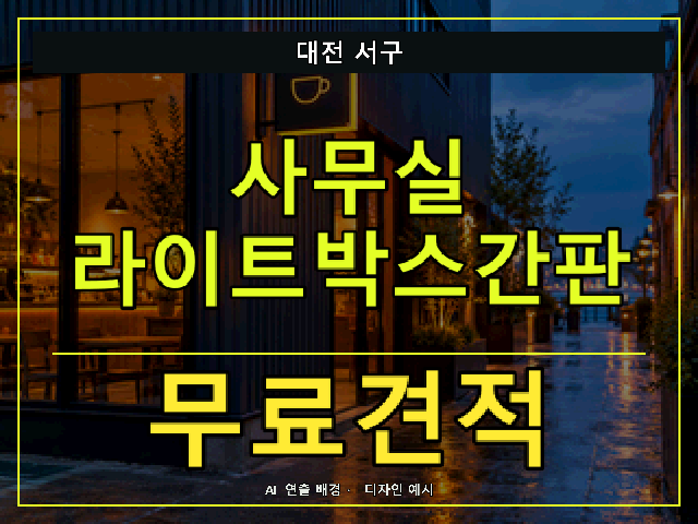 대전 서구 사무실 라이트박스간판 무료견적 안내 썸네일 · AI 연출 배경