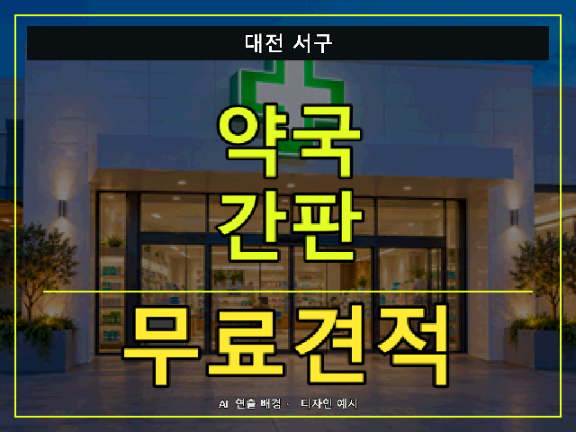 대전 서구 약국 간판 무료견적 안내 썸네일 · AI 연출 배경