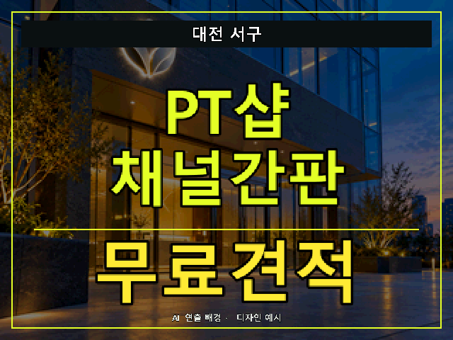 대전 서구 PT샵 채널간판 무료견적 안내 썸네일 · AI 연출 배경