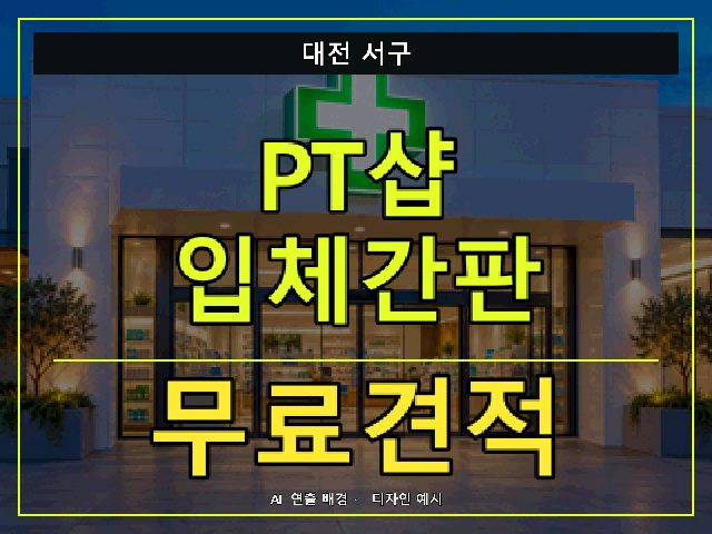 대전 서구 PT샵 입체간판 무료견적 안내 썸네일 · AI 연출 배경