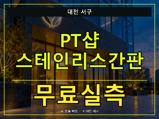 대전 서구 PT샵 스테인리스간판 무료실측 안내 썸네일 · AI 연출 배경